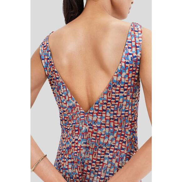 NWT Tuckernuck Mosaic Natasha Maxi Sleeveless Shimmer Vneck Dress Red Blue Large - Picture 10 of 11